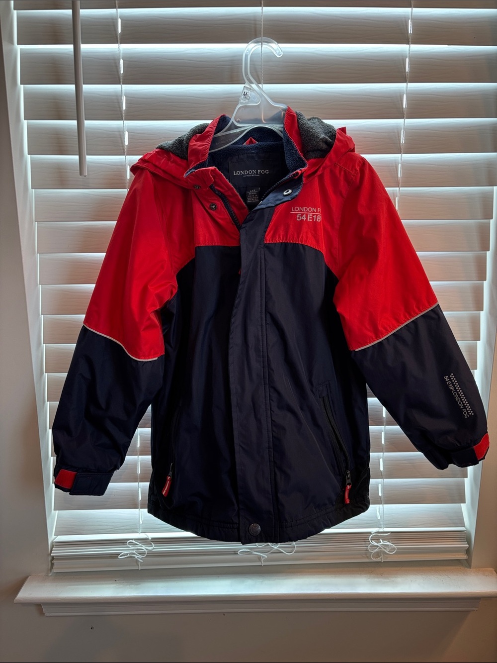 London Fog Kids Red and Navy Hooded Rain Jacket
